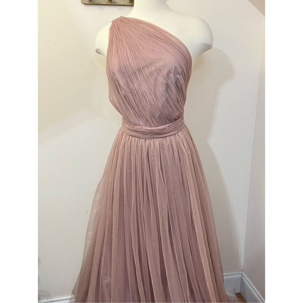 ASOS PREMIUM Tulle One Shoulder Maxi Dress In Mink 10